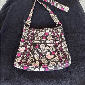 Vera Bradley Black and Pink Crossbody Bag with Vibrant Cartoon Design